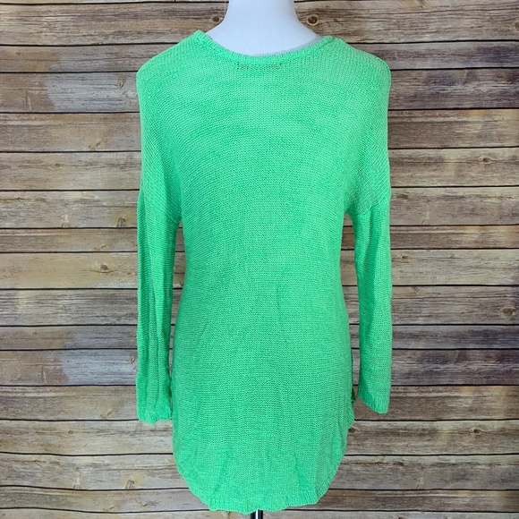 Zara Knit Bright Green Open Knit ScoopNeck Sweater - Picture 2 of 8
